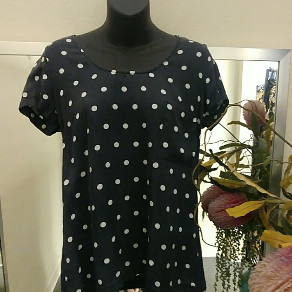 Zara Woman Navy Polka Dot Top